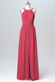Chiffon Column Spaghetti Straps Sleeveless Bridesmaid Dress-B03094