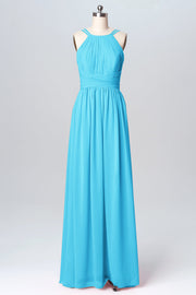 Chiffon Column Spaghetti Straps Sleeveless Bridesmaid Dress-B03094