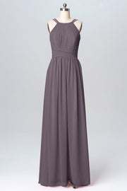 Chiffon Column Spaghetti Straps Sleeveless Bridesmaid Dress-B03094