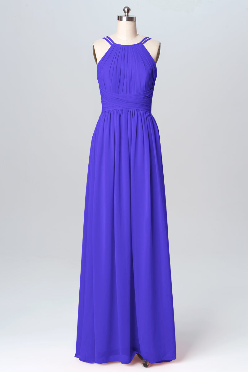 Chiffon Column Spaghetti Straps Sleeveless Bridesmaid Dress-B03094