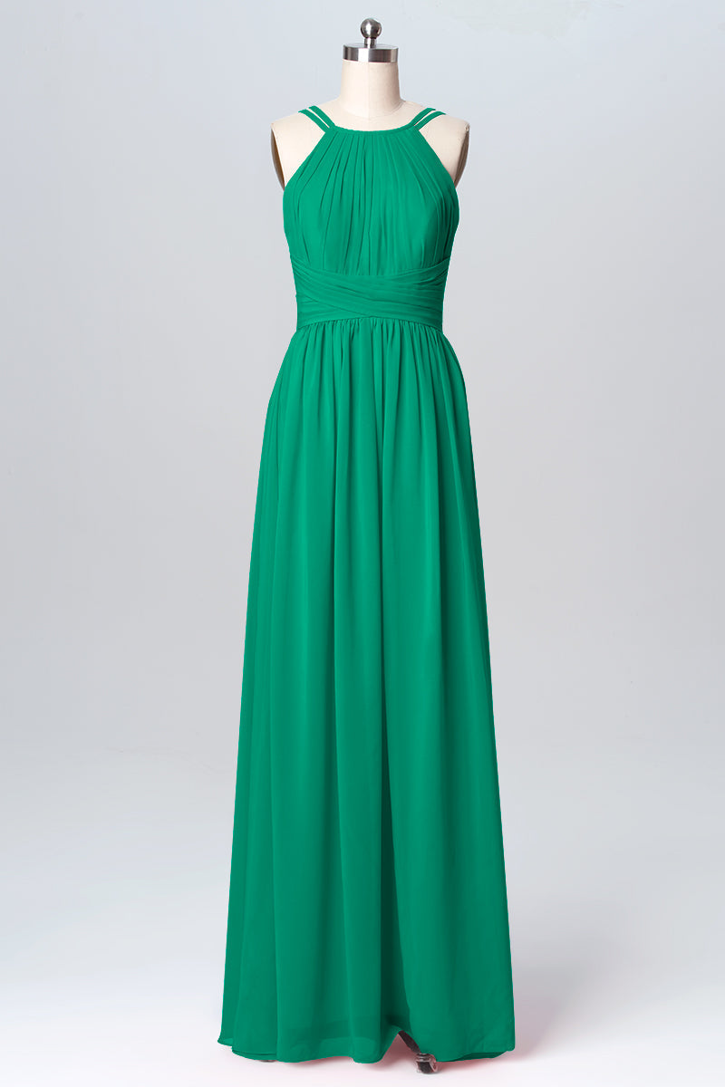 Chiffon Column Spaghetti Straps Sleeveless Bridesmaid Dress-B03094