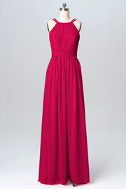 Chiffon Column Spaghetti Straps Sleeveless Bridesmaid Dress-B03094