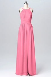 Chiffon Column Spaghetti Straps Sleeveless Bridesmaid Dress-B03094