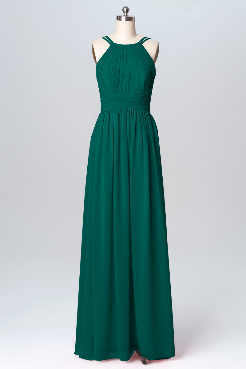 Chiffon Column Spaghetti Straps Sleeveless Bridesmaid Dress-B03094