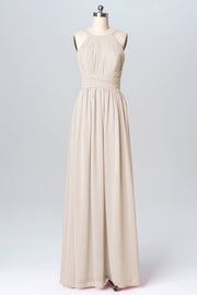 Chiffon Column Spaghetti Straps Sleeveless Bridesmaid Dress-B03094