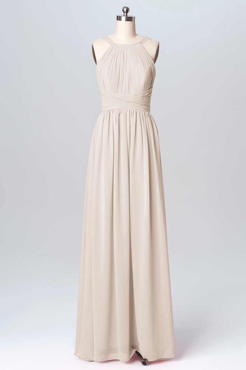 Chiffon Column Spaghetti Straps Sleeveless Bridesmaid Dress-B03094
