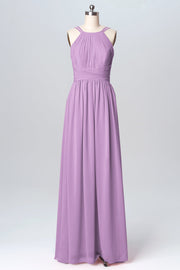 Chiffon Column Spaghetti Straps Sleeveless Bridesmaid Dress-B03094