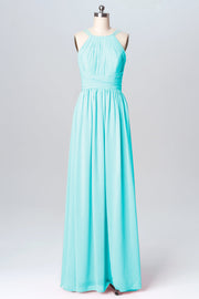 Chiffon Column Spaghetti Straps Sleeveless Bridesmaid Dress-B03094