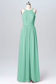 Chiffon Column Spaghetti Straps Sleeveless Bridesmaid Dress-B03094