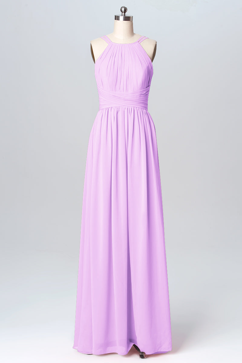 Chiffon Column Spaghetti Straps Sleeveless Bridesmaid Dress-B03094