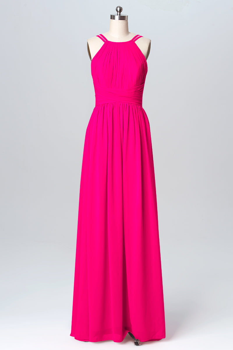 Chiffon Column Spaghetti Straps Sleeveless Bridesmaid Dress-B03094