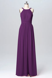Chiffon Column Spaghetti Straps Sleeveless Bridesmaid Dress-B03094