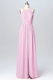 Chiffon Column Spaghetti Straps Sleeveless Bridesmaid Dress-B03094