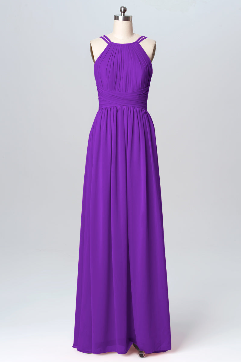 Chiffon Column Spaghetti Straps Sleeveless Bridesmaid Dress-B03094