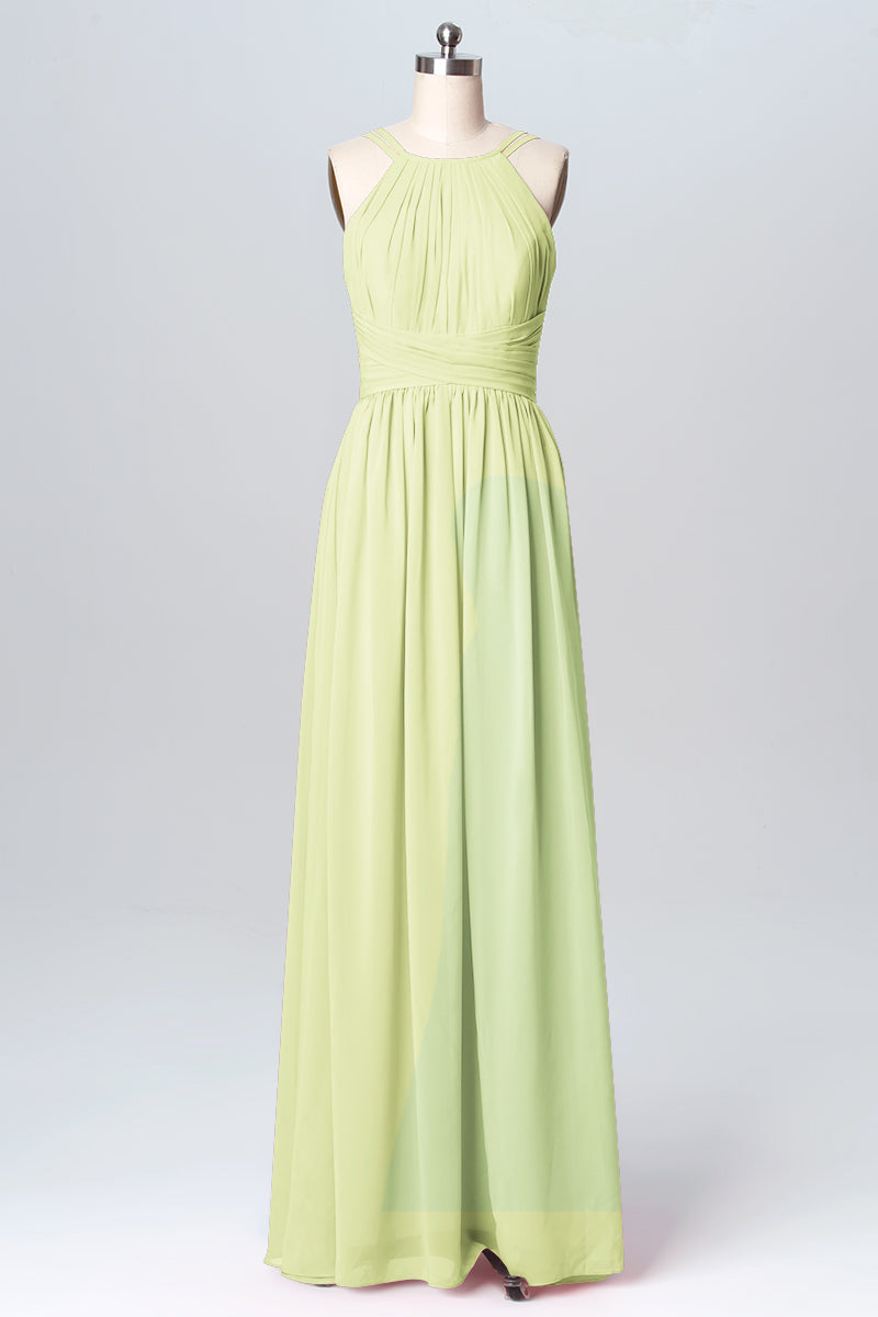 Chiffon Column Spaghetti Straps Sleeveless Bridesmaid Dress-B03094