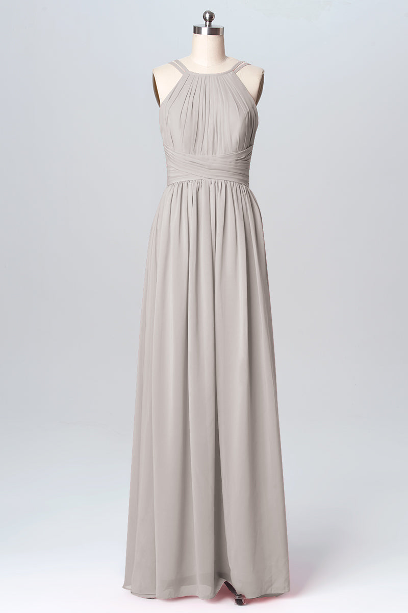 Chiffon Column Spaghetti Straps Sleeveless Bridesmaid Dress-B03094