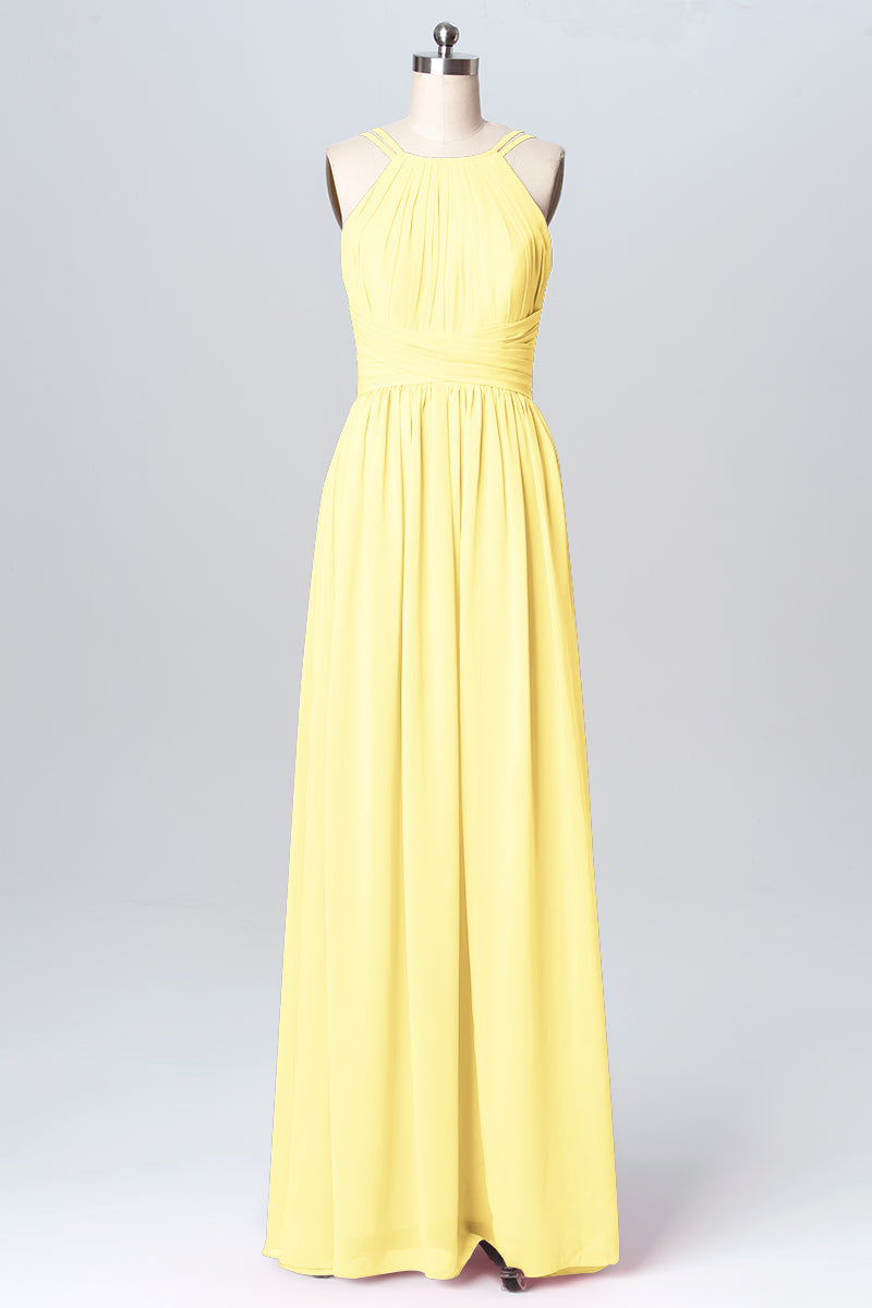 Chiffon Column Spaghetti Straps Sleeveless Bridesmaid Dress-B03094