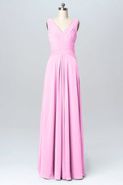 Chiffon Column V-Neck Sleeveless Bridesmaid Dress-B03097