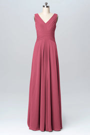 Chiffon Column V-Neck Sleeveless Bridesmaid Dress-B03097