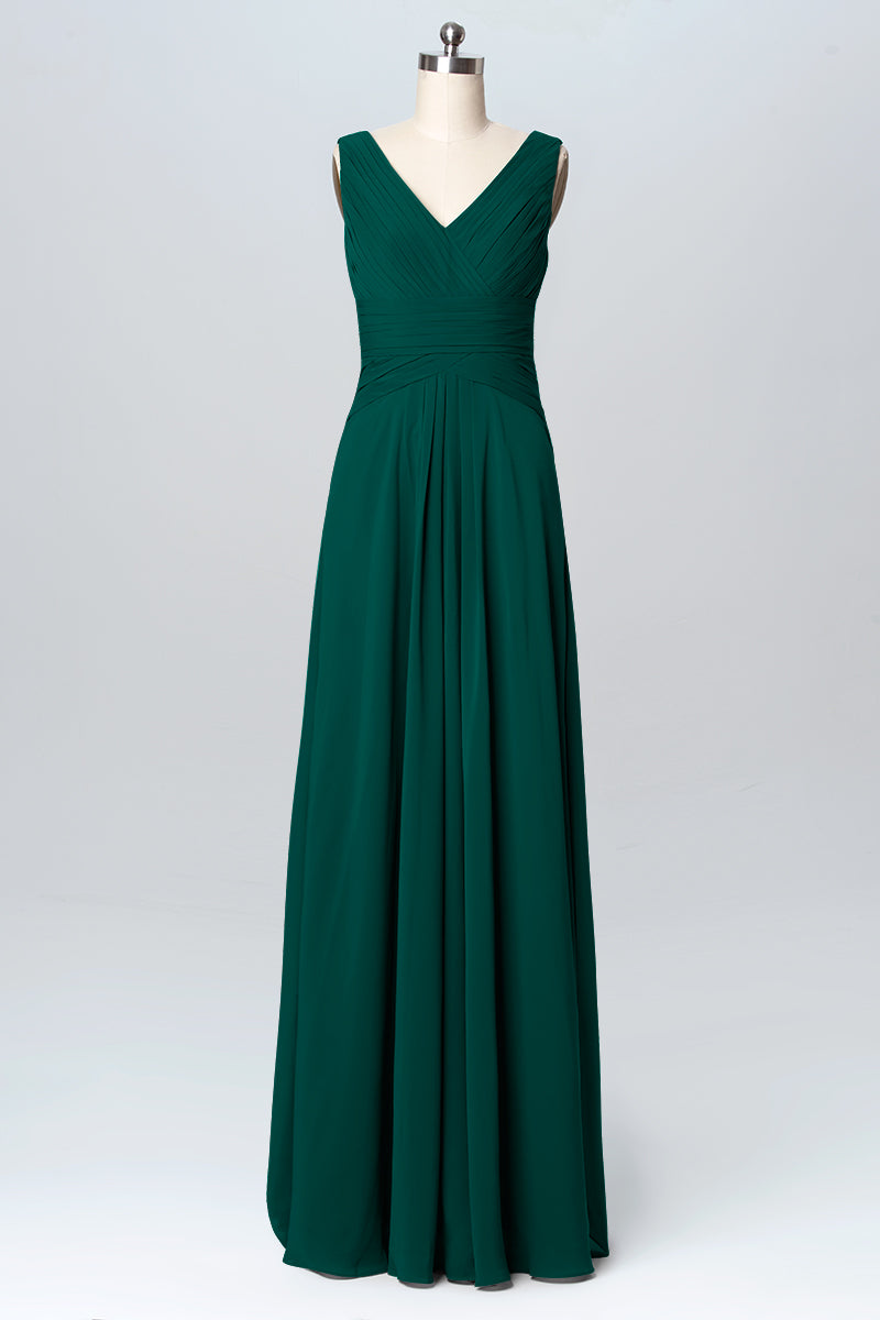 Chiffon Column V-Neck Sleeveless Bridesmaid Dress-B03097