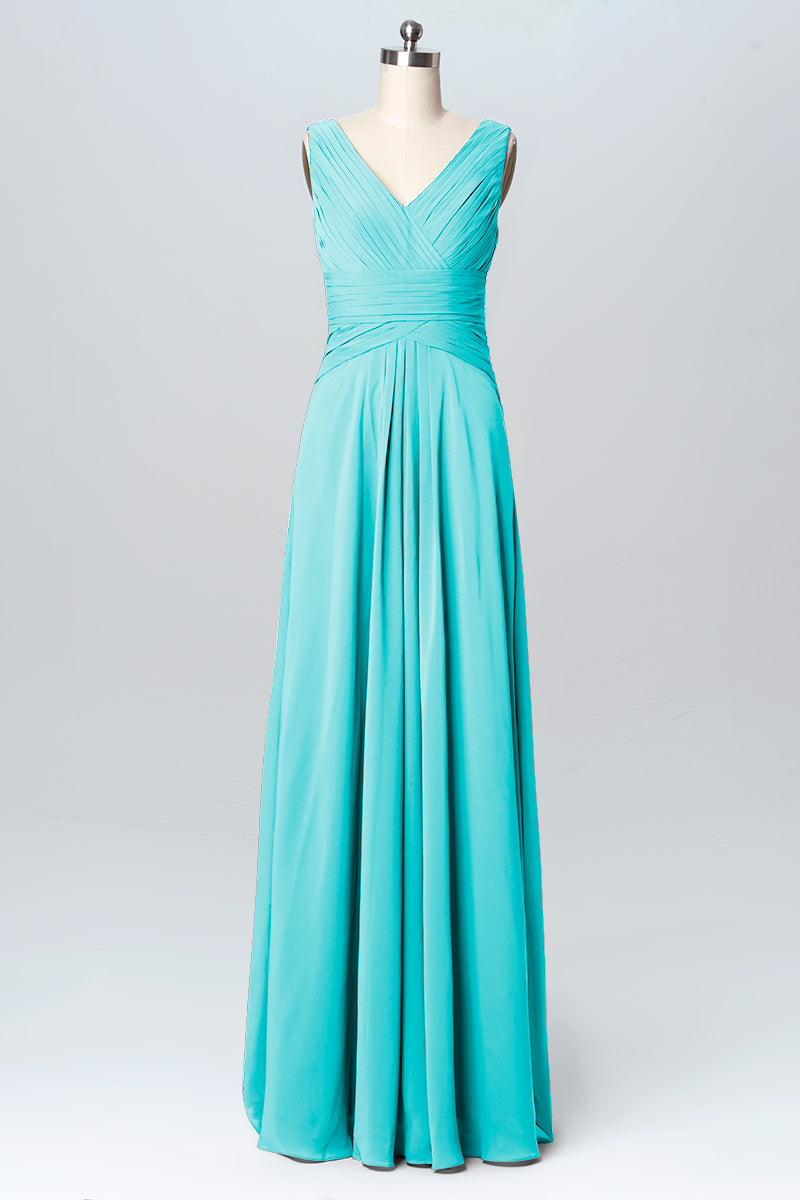 Chiffon Column V-Neck Sleeveless Bridesmaid Dress-B03097