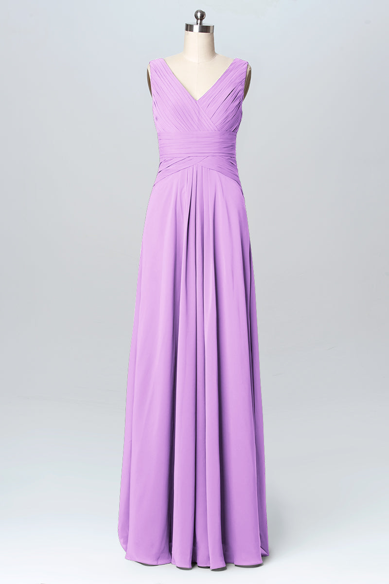 Chiffon Column V-Neck Sleeveless Bridesmaid Dress-B03097