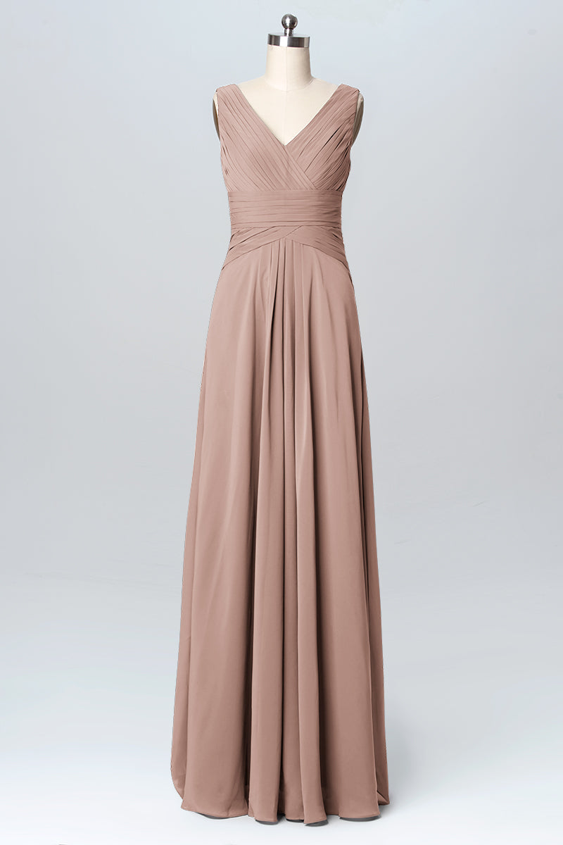 Chiffon Column V-Neck Sleeveless Bridesmaid Dress-B03097