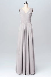 Chiffon Column V-Neck Sleeveless Bridesmaid Dress-B03097