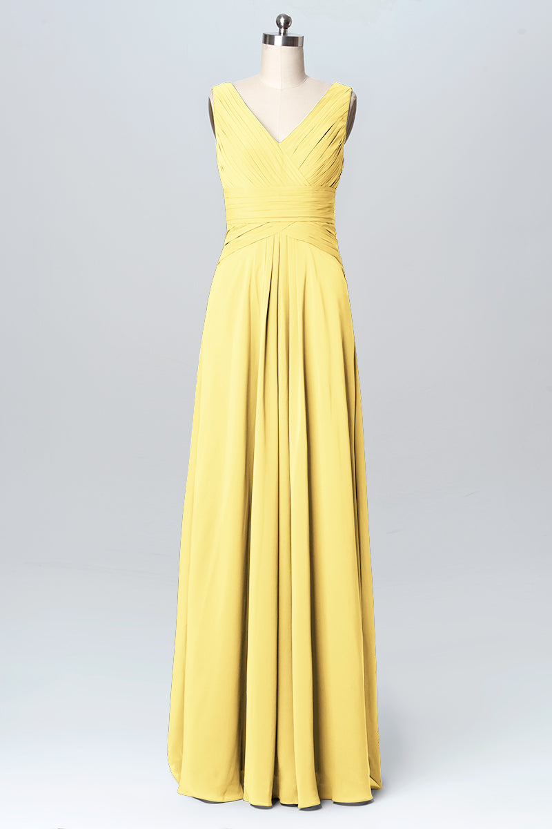 Chiffon Column V-Neck Sleeveless Bridesmaid Dress-B03097