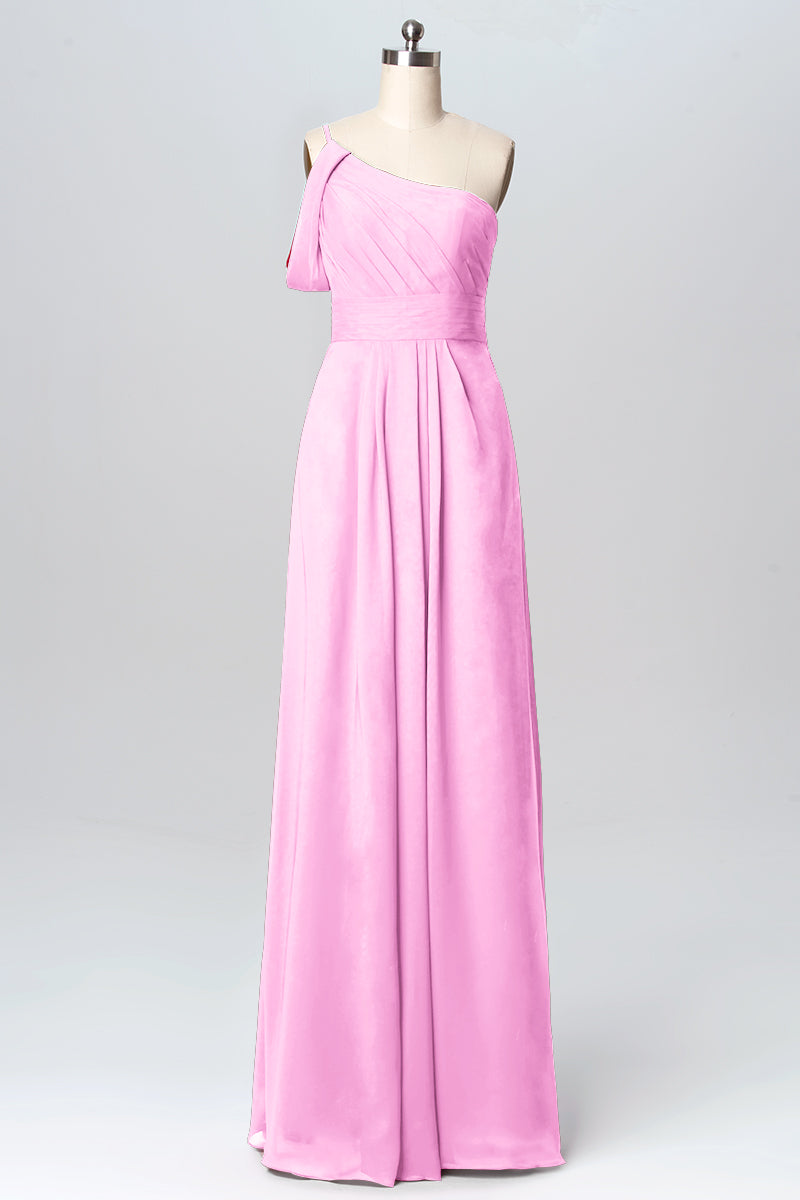 Chiffon Column One Shoulder Sleeveless Bridesmaid Dress-B03100