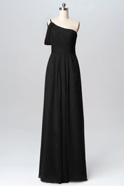 Chiffon Column One Shoulder Sleeveless Bridesmaid Dress-B03100