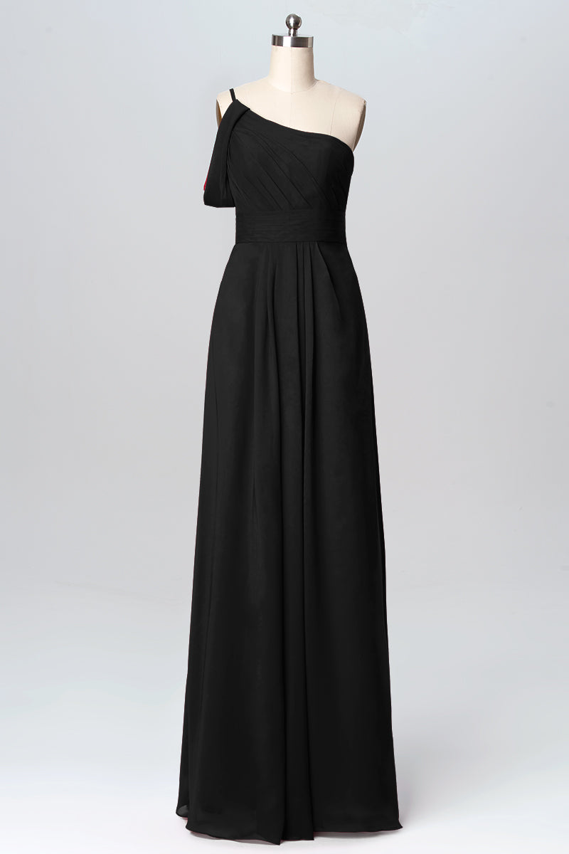 Chiffon Column One Shoulder Sleeveless Bridesmaid Dress-B03100