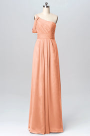 Chiffon Column One Shoulder Sleeveless Bridesmaid Dress-B03100