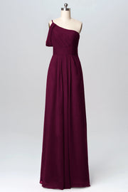 Chiffon Column One Shoulder Sleeveless Bridesmaid Dress-B03100
