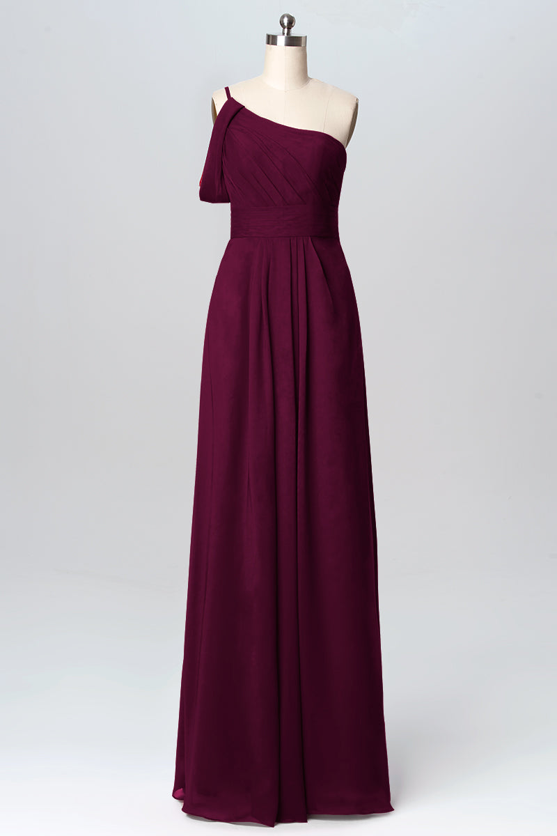 Chiffon Column One Shoulder Sleeveless Bridesmaid Dress-B03100
