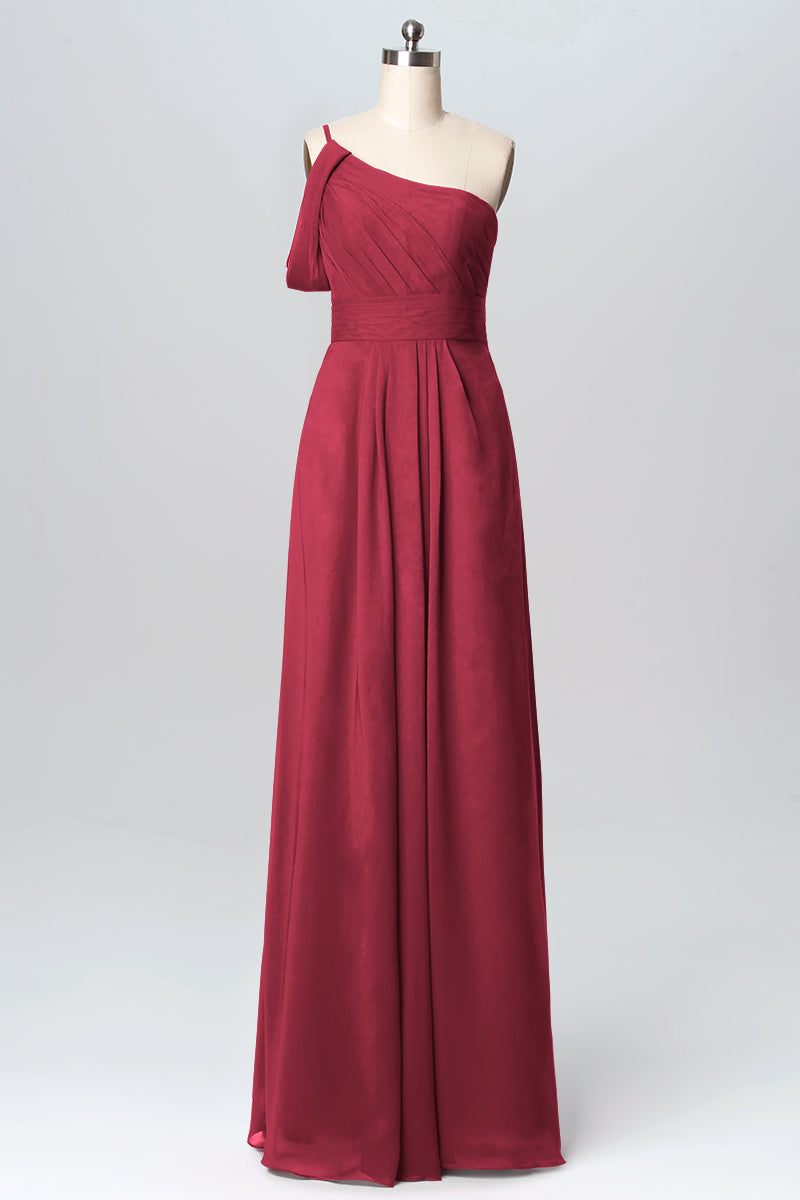 Chiffon Column One Shoulder Sleeveless Bridesmaid Dress-B03100