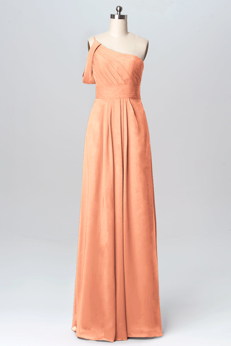 Chiffon Column One Shoulder Sleeveless Bridesmaid Dress-B03100