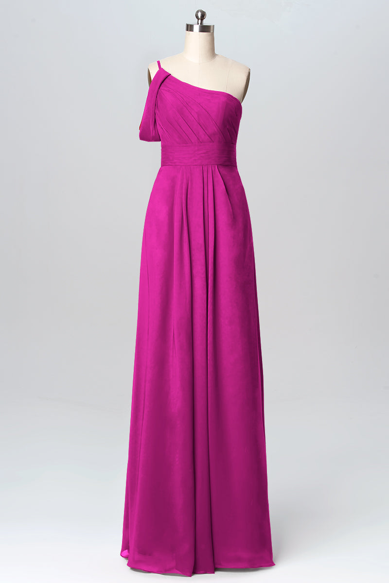 Chiffon Column One Shoulder Sleeveless Bridesmaid Dress-B03100