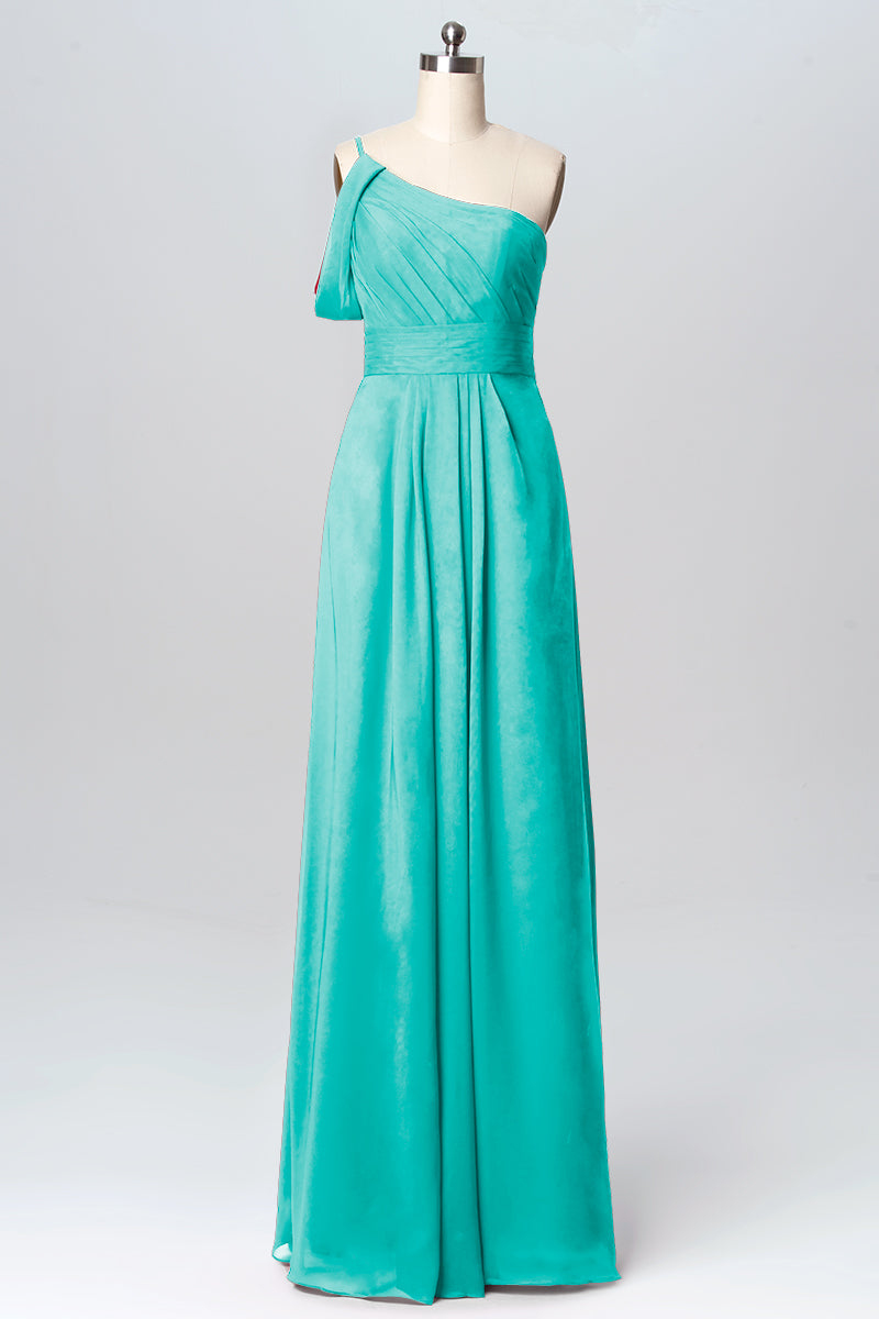 Chiffon Column One Shoulder Sleeveless Bridesmaid Dress-B03100