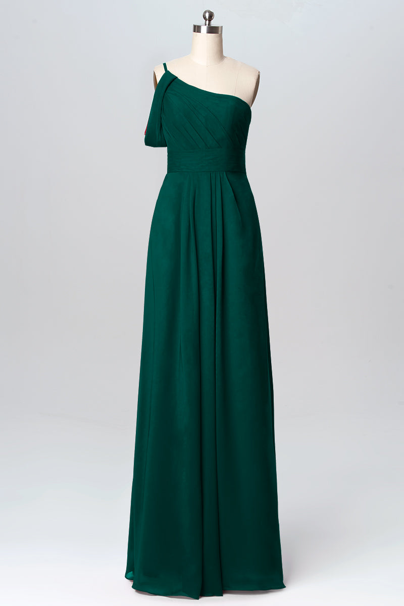 Chiffon Column One Shoulder Sleeveless Bridesmaid Dress-B03100