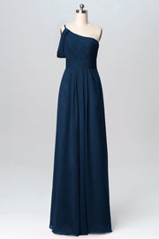Chiffon Column One Shoulder Sleeveless Bridesmaid Dress-B03100