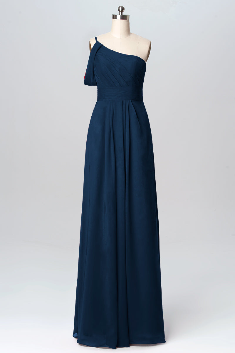 Chiffon Column One Shoulder Sleeveless Bridesmaid Dress-B03100