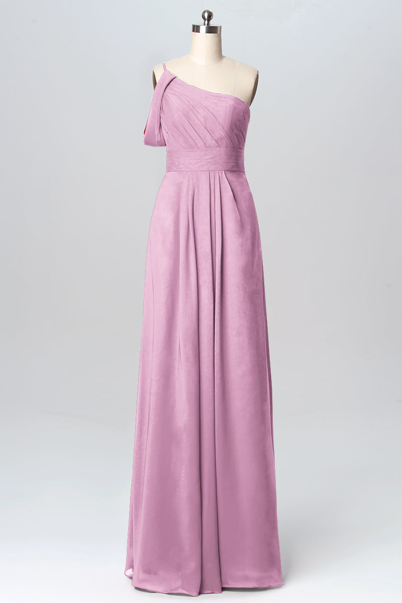 Chiffon Column One Shoulder Sleeveless Bridesmaid Dress-B03100