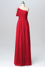 Chiffon Column One Shoulder Sleeveless Bridesmaid Dress-B03100