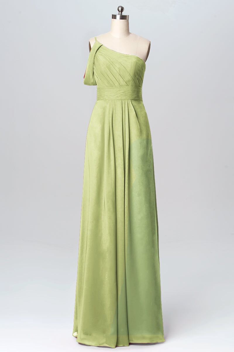 Chiffon Column One Shoulder Sleeveless Bridesmaid Dress-B03100