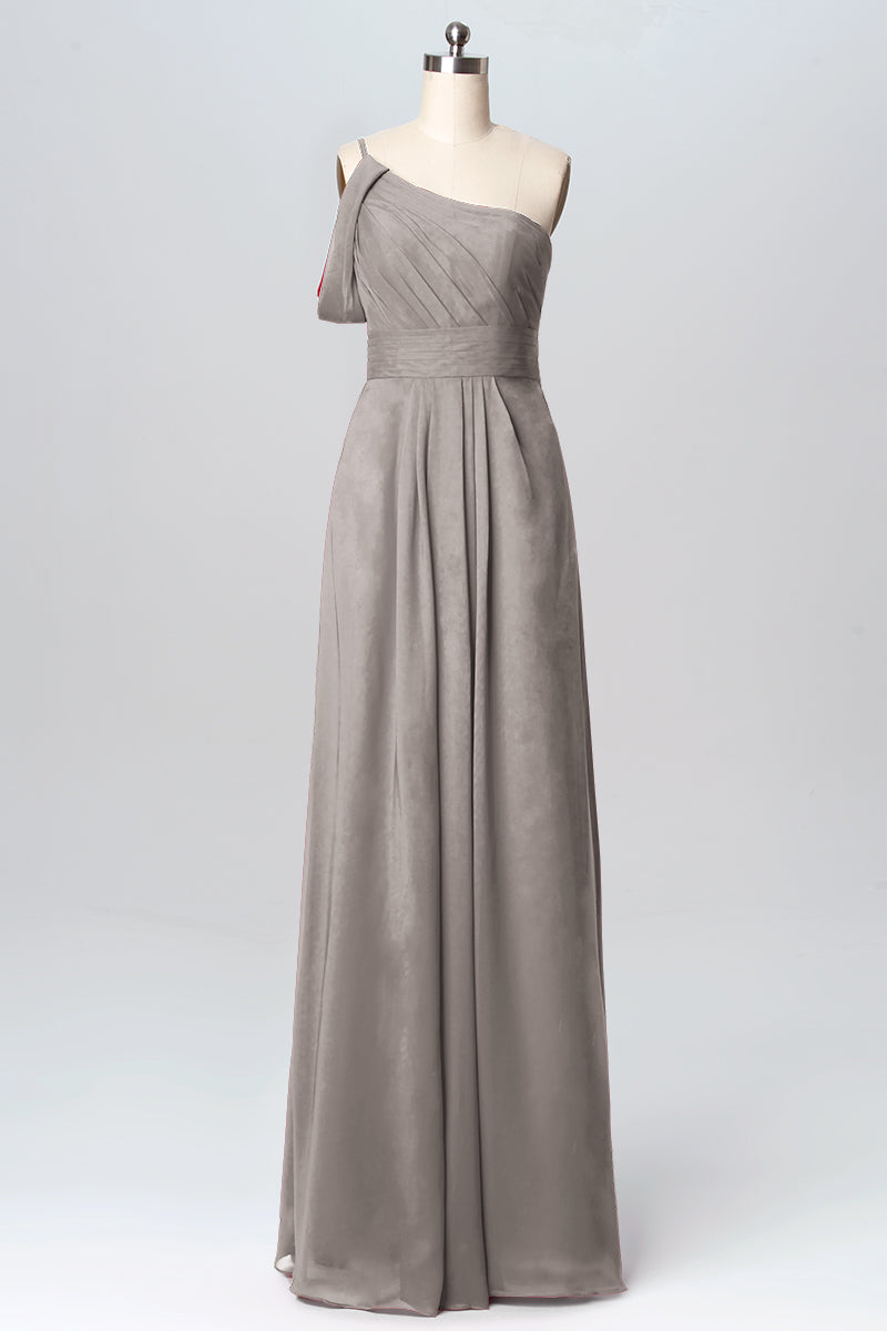 Chiffon Column One Shoulder Sleeveless Bridesmaid Dress-B03100