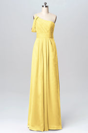 Chiffon Column One Shoulder Sleeveless Bridesmaid Dress-B03100