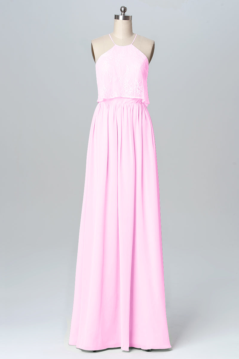 Chiffon Column Halter Sleeveless Bridesmaid Dress-B03101