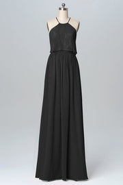 Chiffon Column Halter Sleeveless Bridesmaid Dress-B03101