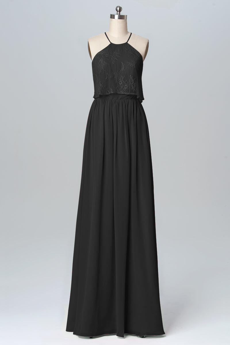 Chiffon Column Halter Sleeveless Bridesmaid Dress-B03101